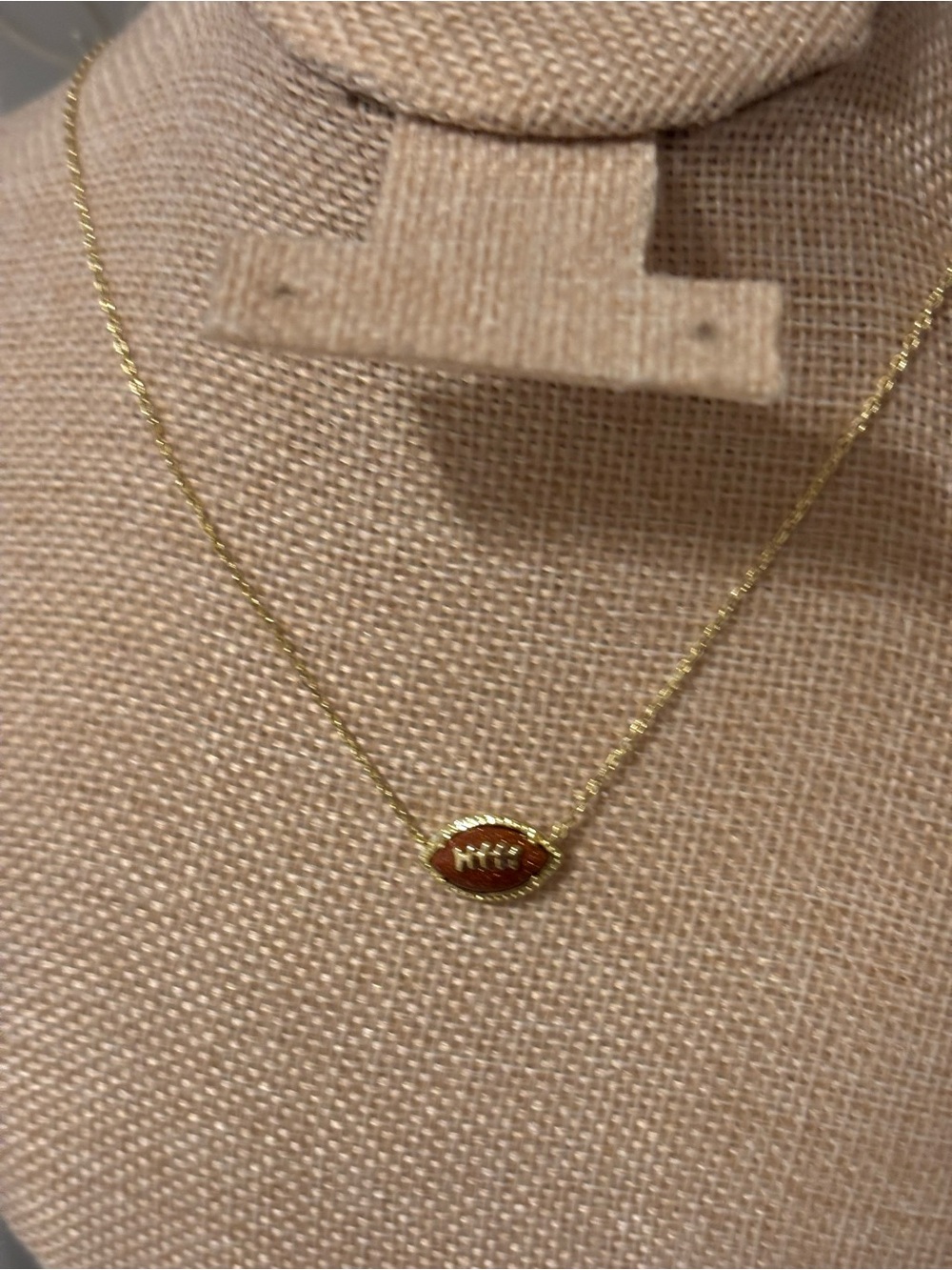 Gold Chain Necklace with Brown Enamel Football Charm
